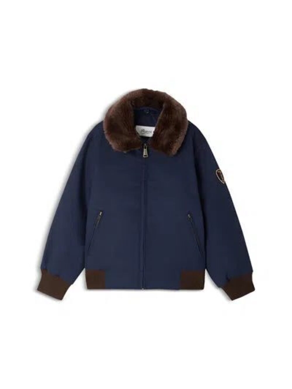 Bonpoint Kids' Faux-fur Collar Cotton-blend Jacket In Dark Blue